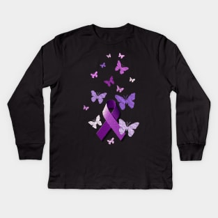 Purple Awareness Ribbon Kids Long Sleeve T-Shirt